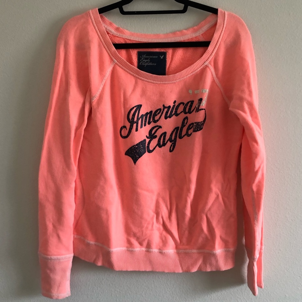 American eagle off the shoulder graphic sweater